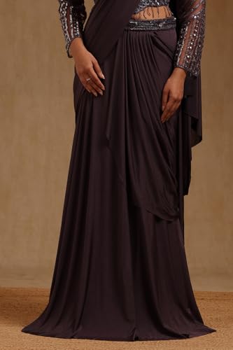 Soch Womens Lavender Spandex Solid Ready To Wear Saree