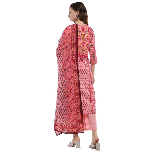 BIBA Women's Pink Cotton Straight Suit Set (SKDUZBEK9875AW24PNK
