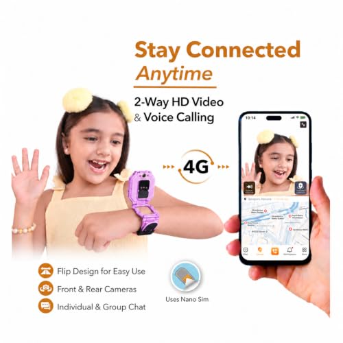 imoo Watch Phone Z7(Limited Edition), 4G Smart Watch for Kids with Real-Time HD Video & Phone Call, Smart Watch for Girls with GPS Location and 14-Day History, IPX8 Waterproof (Purple)