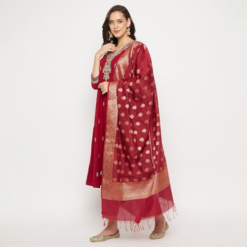 Rangavali Mangalagiri Anarkali Suit Set | Maroon Embroidered Managalgiri Readymade Outfit Kurta, Pant & Banarasi Dupatta for Women | Kurti Set for Ladies | 3 Pcs, M, 34