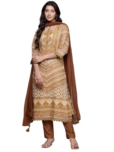 Aarke Ritu Kumar Khaki Swarnam 3/4th Sleeve Kurta With Pant And Dupatta