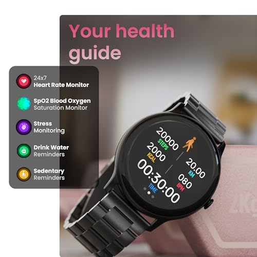GOBOULT Dire Smartwatch: 1.38'' 2.5D Curved HD Display, BT Calling, 500 Nits Brightness, IP67, 250+ Watchfaces, 120+ Sports Modes, AI Voice Assistant, SpO2 Monitoring (Jet Black)