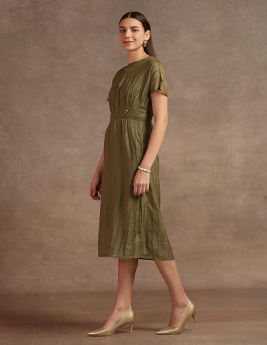 U.S. POLO ASSN. Women's Polyester Fit and Flare Midi Casual Dress (UWAW24DRS145_Brown
