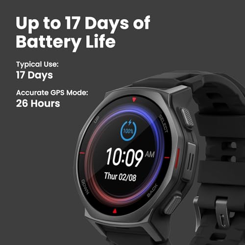 Amazfit T-Rex 3 Pro Outdoor Smart Watch 44mm Sapphire AMOLED Display with Flashlight, Ti Bezel, Dual Band GPS, Offline Maps, 25 Days Battery, 10 ATM, 180+ Sports Mode for Android & iPhone, Black Gold