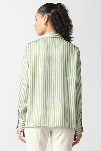 Women Green Stripe Long Sleeves Formal Shirt
