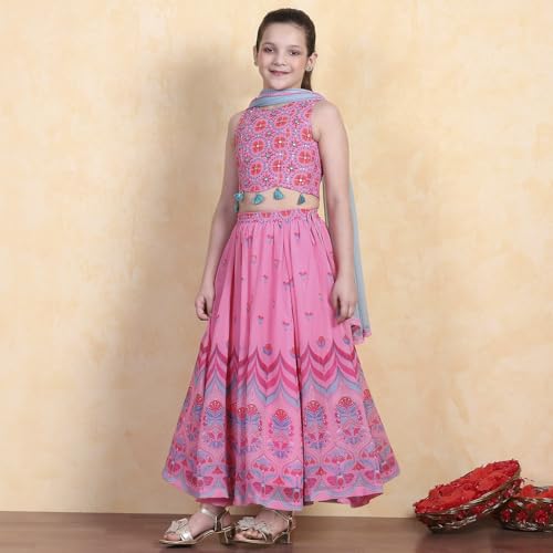 Biba Girl's Polyester Lehenga Set (KWSMCR6248SS25PNK_Pink_2-3 Year)