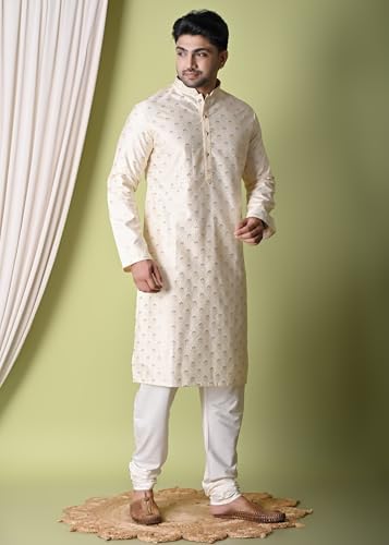 sajindia Men’s Traditional Kurta | Elegant Ethnic Wear for Men | Comfortable Fabric | Festivals, Weddings & Celebrations | Style 222 Cream
