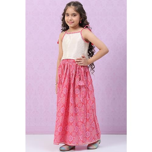 BIBA Girls Viscose Flared Printed Lehenga Set(KW5070E_15_Red)