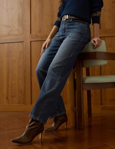 U.S. POLO ASSN. Women High Rise Straight Fit Jeans (UWAW25JEN391_Dark Blue Tint_36)