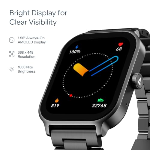 boAt Ultima Ember 2 Smartwatch, 1.96” AMOLED Display, Ultra Bright 1000 nits Brightness, AOD, Personalized Fitness Nudges, Functional Crown, 100+ Sports Mode smartwatch for Men & Women (Steel Black)