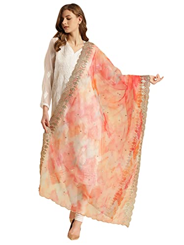 DUPATTA BAZAAR Women's Multicolour Printed Organza Dupatta With Embellished Cutwork Border, free size