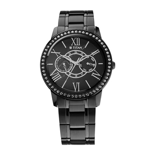 Titan Men Stainless Steel Analog Black Dial Casual Watch, Band Color-Black