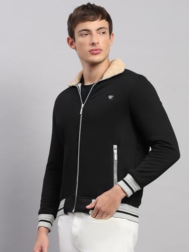 Monte Carlo Mens Regular Fit Solid Zipper Full Sleeve Winter Sweatshirt | Stylish Sweatshirt for Men |Comfortable Casual Winter Wear for Men's Black L (Pack of 1)
