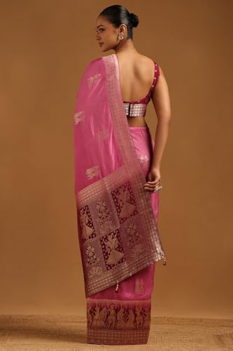 Soch Womens Blue Dola Silk Zari Woven Saree
