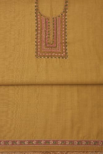 Soch Womens Mustard Linen Shimmer Embroidered Unstitch Dress Material With Thread Work