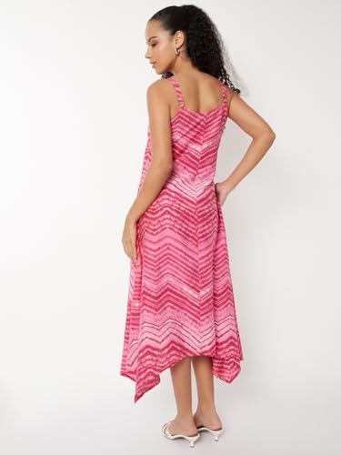 Max Women Printed A-line Midi Dress (Pink_L)