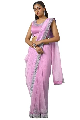 Soch Womens Blush Pink Organza Saree With Stone Work