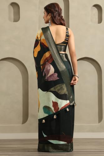 Soch Womens Multicolour Viscose Botanical Printed Saree