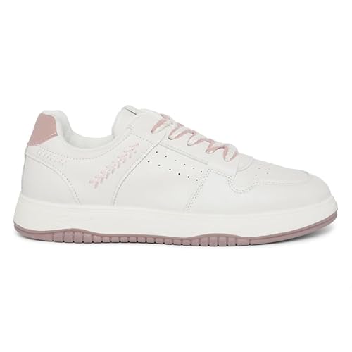 ROSEMEAD Women Casual Sneaker Shoes |Stylish and Comfortable Lace-Up Style Soft Cushioned Insole, Slip-Resistance (White-Peach) White-Peach_UK- 3