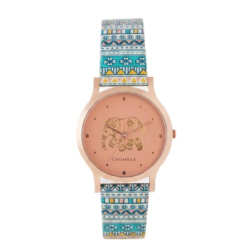 TEAL BY CHUMBAK Maroon Analog Watch for Women | Carnival Elephant Collection | Printed Vegan Leather Strap | Stylish Gift for Girls & Ladies | Casual & Work