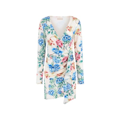 GUESS Women's White Polyester Floral Print Regular Fit Full Sleeves Dress