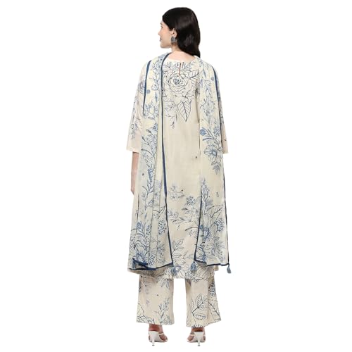 Biba Women Off-White and Blue Cotton Straight Kurta Set_34