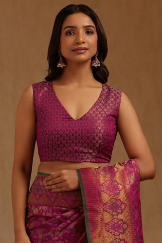 Soch Womens Magenta Tussar Floral Woven Design Saree