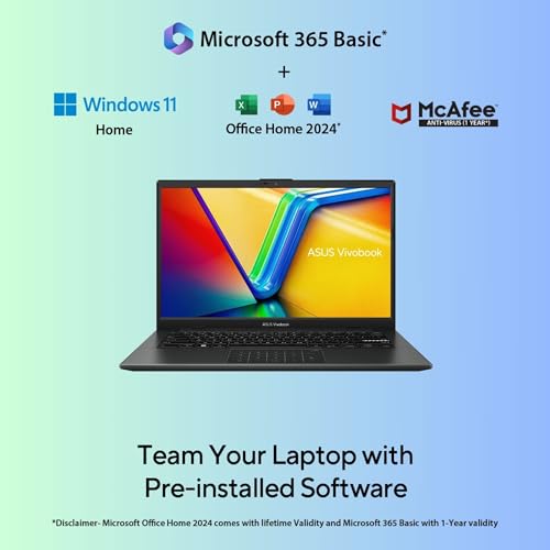ASUS Vivobook Go 14, AMD Ryzen 3 7320U, 8GB RAM, 512GB SSD, FHD 14", Windows 11, Office Home 2024, Mixed Black, 1.38 kg, E1404FA-NK3325WS, AMD Radeon iGPU, M365 Basic (1Year)*, Thin & Light Laptop