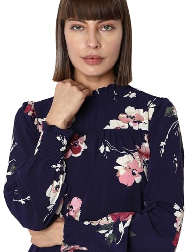 VERO MODA Women Printed Polyester Blend Knee Length Blue A-Line Dress