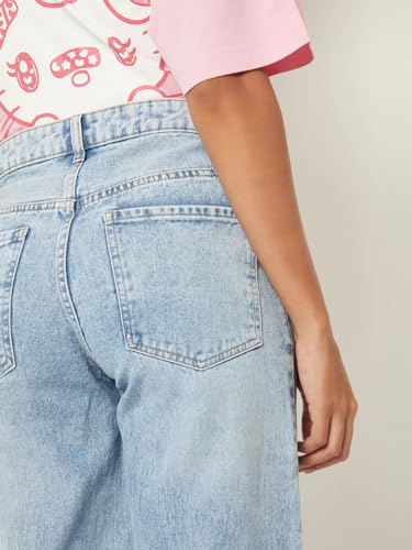 Max Women Washed Wide Leg Jeans (Blue_26)