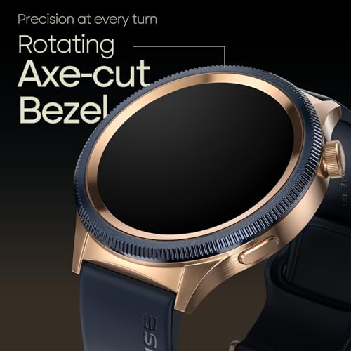 Noise Newly Launched Halo 2 Smart Watch 1st Ever Functional Rotating Dial (Axe-Cut Bezel), 1.43" AMOLED, Stainless Steel Build, Custom Transition Effects, BT Calling, Health Suite (Gold Blue)