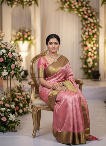 MIMOSA Women’s Rani Pink Art Silk Saree Woven with Zari Tissue | Kanjivaram Style Saree | Rich Pallu & Tassels | 6.2 Mtr
