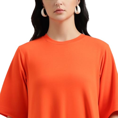 United Colors of Benetton Round Neck Solid Dress (Size : 2XL) - 26P3099W3823IRJ3 Orange
