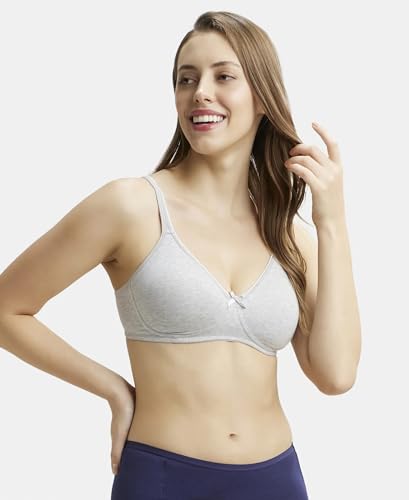 Jockey 1722 Women's Wirefree Non Padded Super Combed Cotton Elastane Stretch Medium Coverage Everyday Bra with Concealed Shaper Panel_Steel Grey Melange_34D