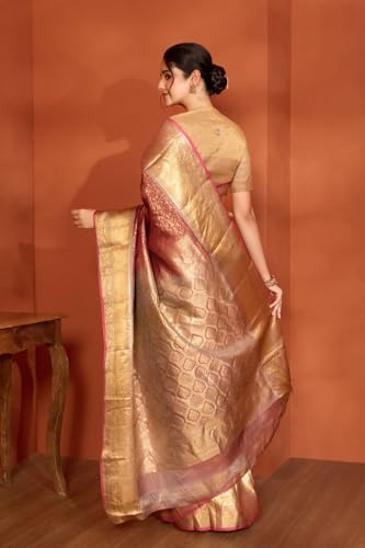 Taneira Women Brown Woven Kanjeevaram Inspired Design Silk Viscose Saree with Unstitched Blouse Piece (SABHMBAB8719-Brown)