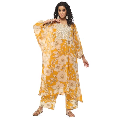 BIBA Women Polyester Printed Suit Set (Yellow)