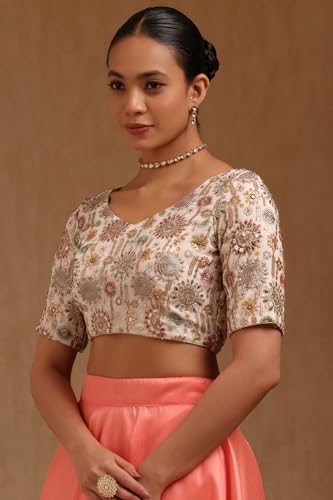 Soch Womens Cream Georgette Embroidered Padded Blouse with Sequins