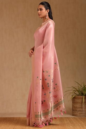 Soch Womens Blush Pink Tissue Zari Woven Saree With Zari Woven
