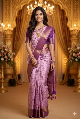 SREE KUMARAN Women's Kanchipuram Kubera Silk Pure Pattu Sarees – Royal Elephant Butta With Blouse