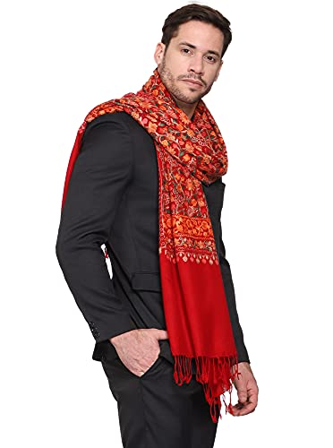 Weavers Villa Men's Floral Embroided Cashmilon Gents Shawls, Stoles, Muffler for Men (Red), 70cm x 200cm