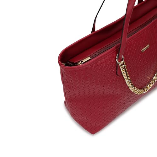 Fastrack Textured Oversized Structured Tote Bag for Women, Girls and Ladies | Fits Upto 15" Laptop with a Unique Gold Metal Chain Accent | Totes for Casual Carry | With Spacious Zipper Compartment