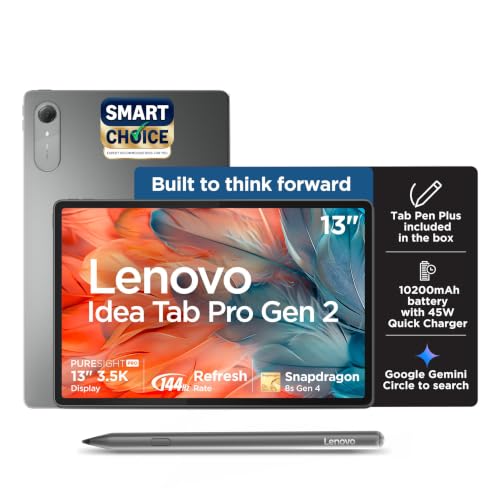 Lenovo Idea Tab Pro Gen 2 with Pen Plus {Smartchoice} 13" Display, 3.5K Resolution, 144Hz Refresh | 8GB, 256GB | Snapdragon 8s Gen 4 | 10200mAh, 4 JBL Speakers, USB 3.0 with DP-Out, Wi-Fi 7, Luna Grey