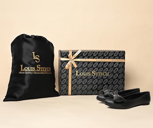 LOUIS STITCH Women’s Black Stylish Bow Ballerina Flats | Premium Closed-Toe Flat Sandals| Comfort Ballerina for Office & Everyday Style| LS-LDCF-010 | UK-3