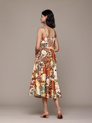 Label RITU KUMAR Strappy Printed Long Dress Brown