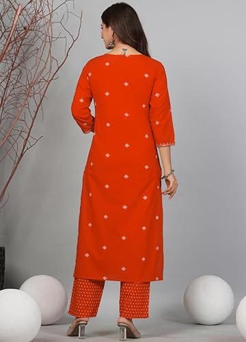 Amayra Women's Pure Cotton Embroidered Straight Kurta Set with Palazzo Pants & Dupatta- Ethnic Wear, Orange(TCK698,XXL)