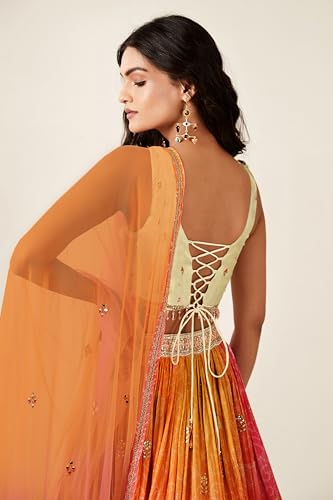 AG Clothing Women's Organza Semi Stitched Lehenga Choli With Dupatta | BAndhani Digital Print With Sequin Embroidery Pattern | Traditional, Wedding, Ethnic Wear Lehenga (AD-SV2o-Orange)