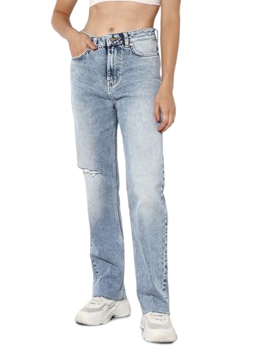 ONLY Women Straight Fit High-Rise Blue Jeans
