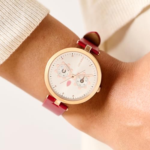 Chumbak Hoot Leather Strap Watch | Maroon Strap |Stylish Fashion Watch for Casual/Work|Gifts for Women/Girls/Ladies|Wrist Watches for Women