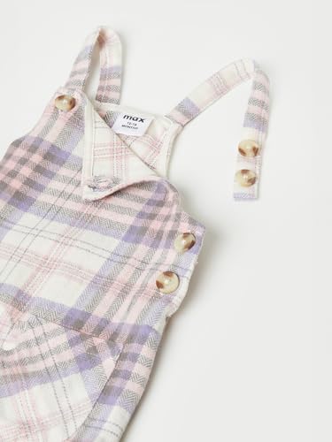 Max Girls Flannel Checked Pinafore Dress with Top (White_6-12 M)