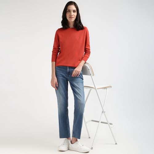 Tommy Hilfiger Red Organic Cotton Solid Women Regular Fit Sweater